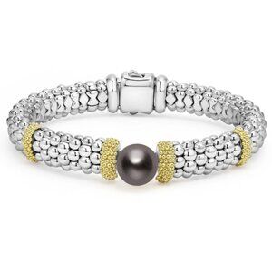 Two-Tone Tahitian Black Pearl Caviar Bracelet from Lagos Size S+(6.5) | 9mm